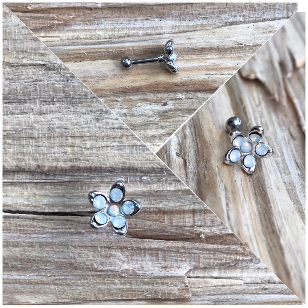 White Opalite Cartilage/ Tragus Barbell